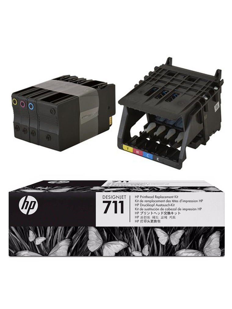 Cabezal C1q10a + 4 Tintas Hp 711 Original para T120 T130 T520 1
