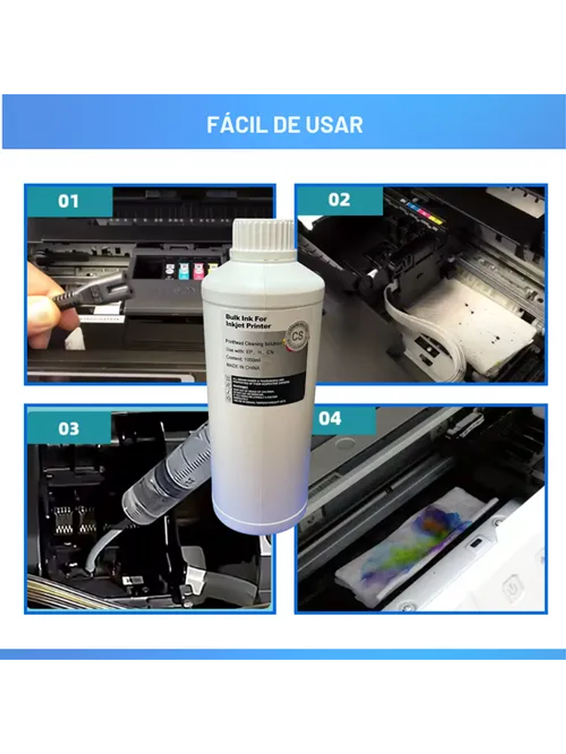 1 Litro Liquido Limpia Cabezales Genérico para CANON EPSON HP. 3