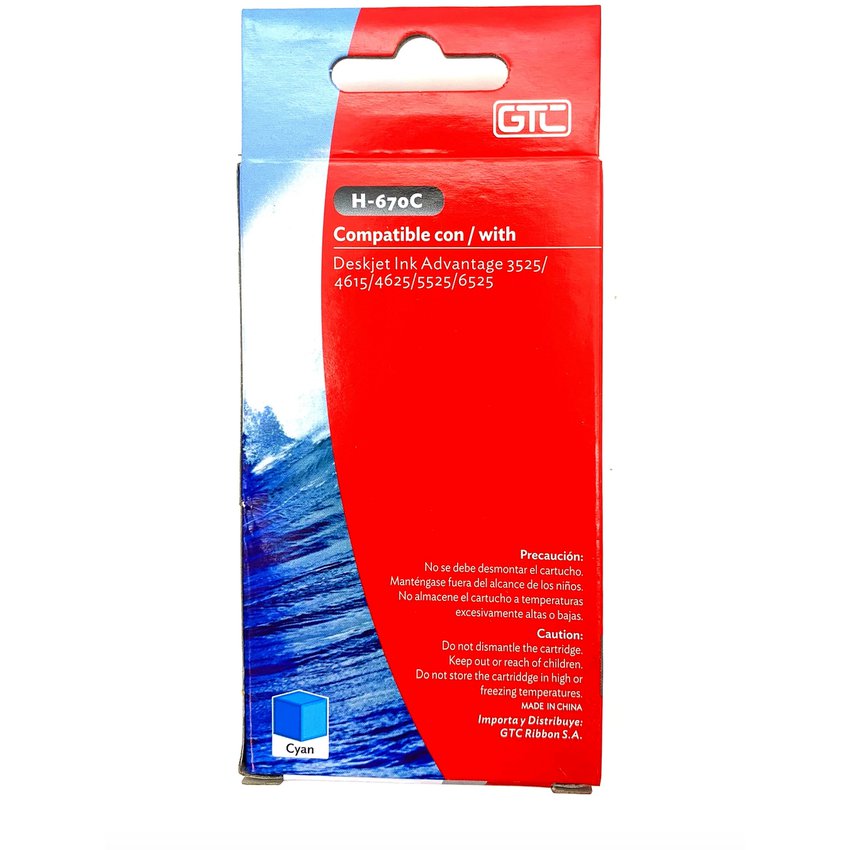 670XL Cyan Cartridge Alternativo Gtc comp Hp 1