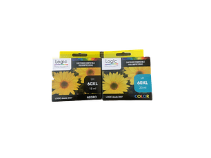 60XL Pack 1 Negro ,1Color, Cartucho Tinta compatible Hp Logic