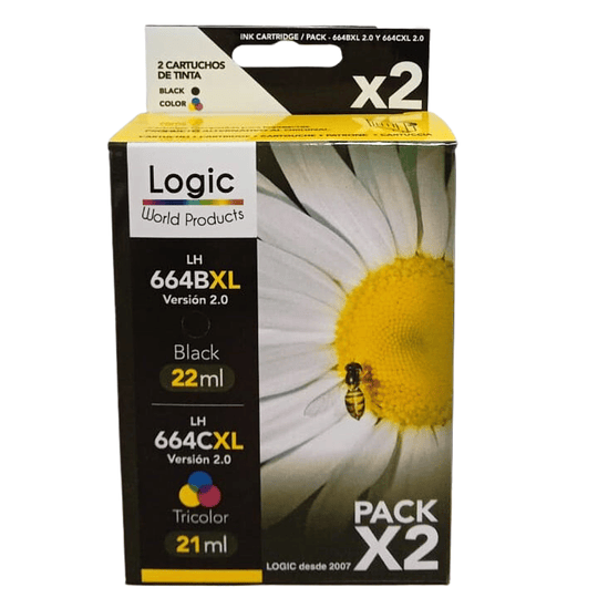 664 XL V2.0 Pack 2 cartuchos, 1 negro y 1 tricolor Comp. hp, Cartucho Tinta Logic