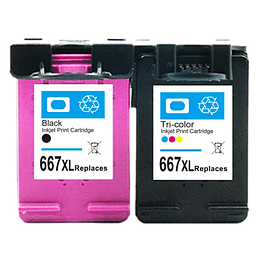 Pack 2 Cartuchos Alternativos para HP-667 Xl Negro Y Colores Extra Rendimiento 