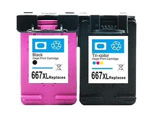 Pack 2 Cartuchos Alternativos para HP-667 Xl Negro Y Colores Extra Rendimiento 