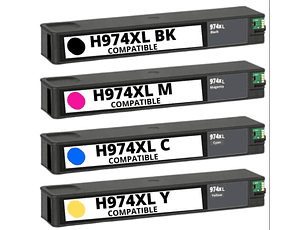 974XL Pack 4 colores compatible hp Negro 225 ml, cada color de 110 ml 