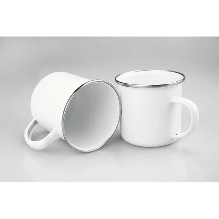 TAZÓN ENLOZADO CON BORDE DE COLOR PLATA DE 12 OZ