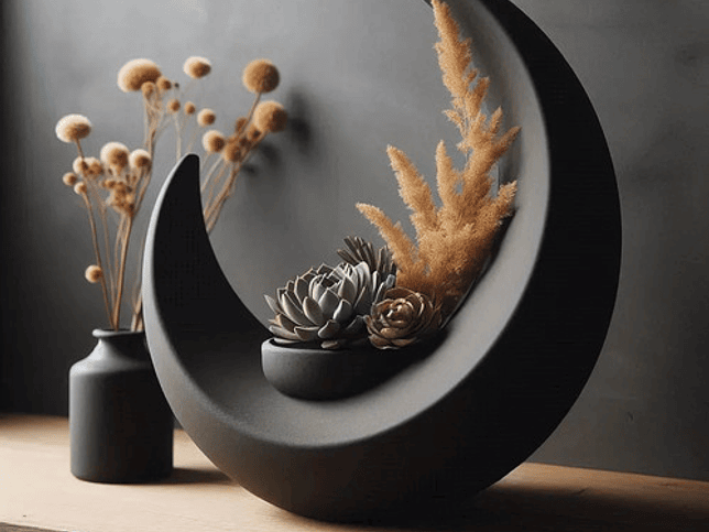 Florero Forma Luna Creciente Negro Y Blanco 1