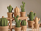 Pack 2 Cactus Adorno - Efecto Tejido Verde - Miniatura 2