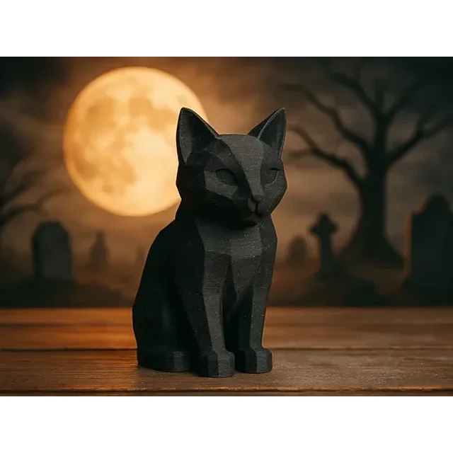 Gato Negro Estilo Poligonal - Decoración Fiesta Halloween