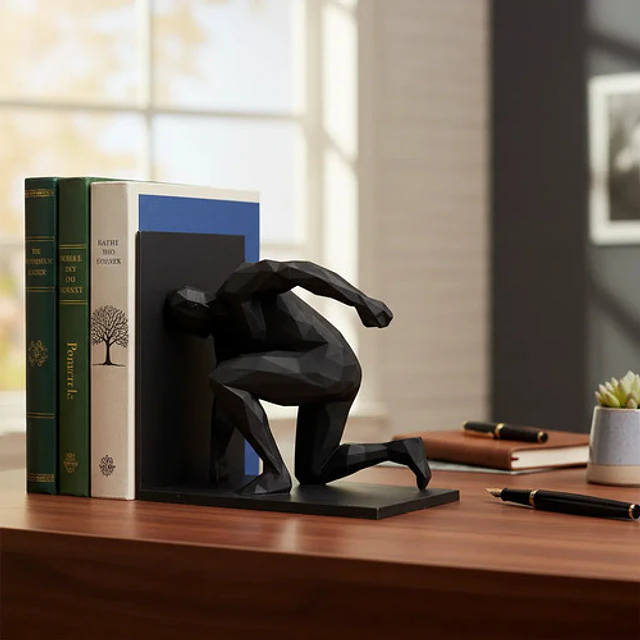 Sujetalibros Hombre Polígono Decorativo Negro