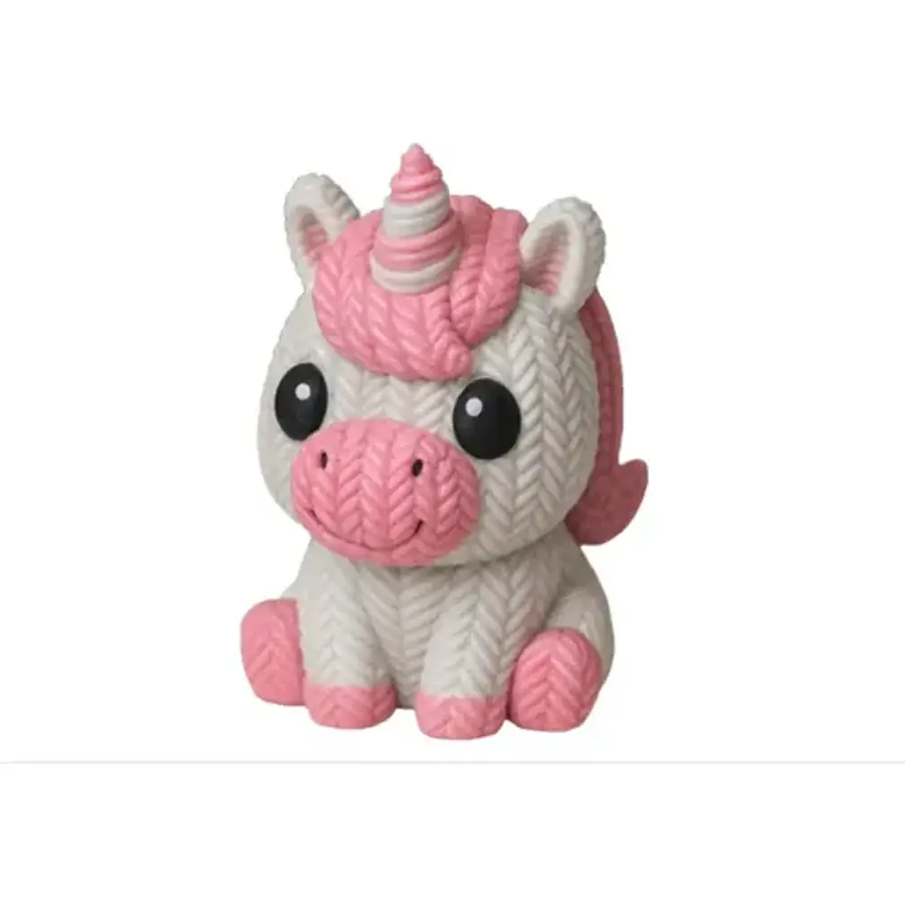 Figura Decoración- Unicornio De Punto Blanco Con Rosa 1