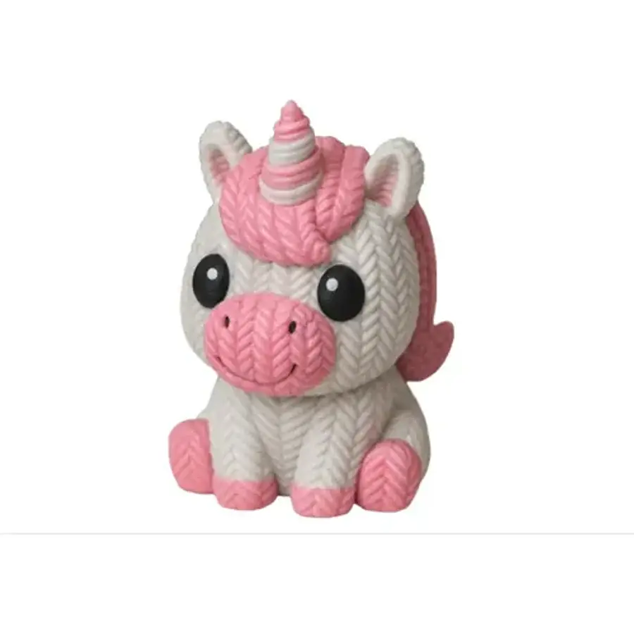 Figura Decoración- Unicornio De Punto Blanco Con Rosa