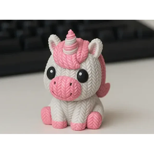 Figura Decoración- Unicornio De Punto Blanco Con Rosa