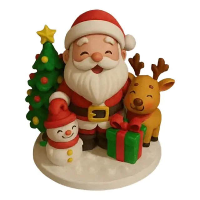 Figura Navideña - Diorama Papá Noel, Reno Y Muñero De Nieve