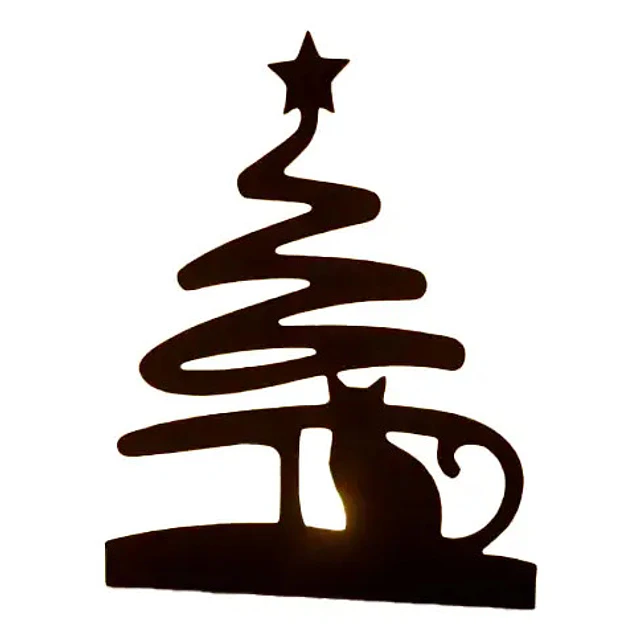 Adorno - Árbol Y Gato De Navidad Minimalista