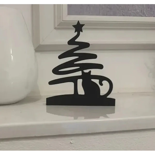 Adorno - Árbol Y Gato De Navidad Minimalista