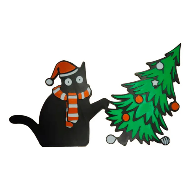 Adorno Esquinero De Puerta - Gato Negro Vs Árbol De Navidad