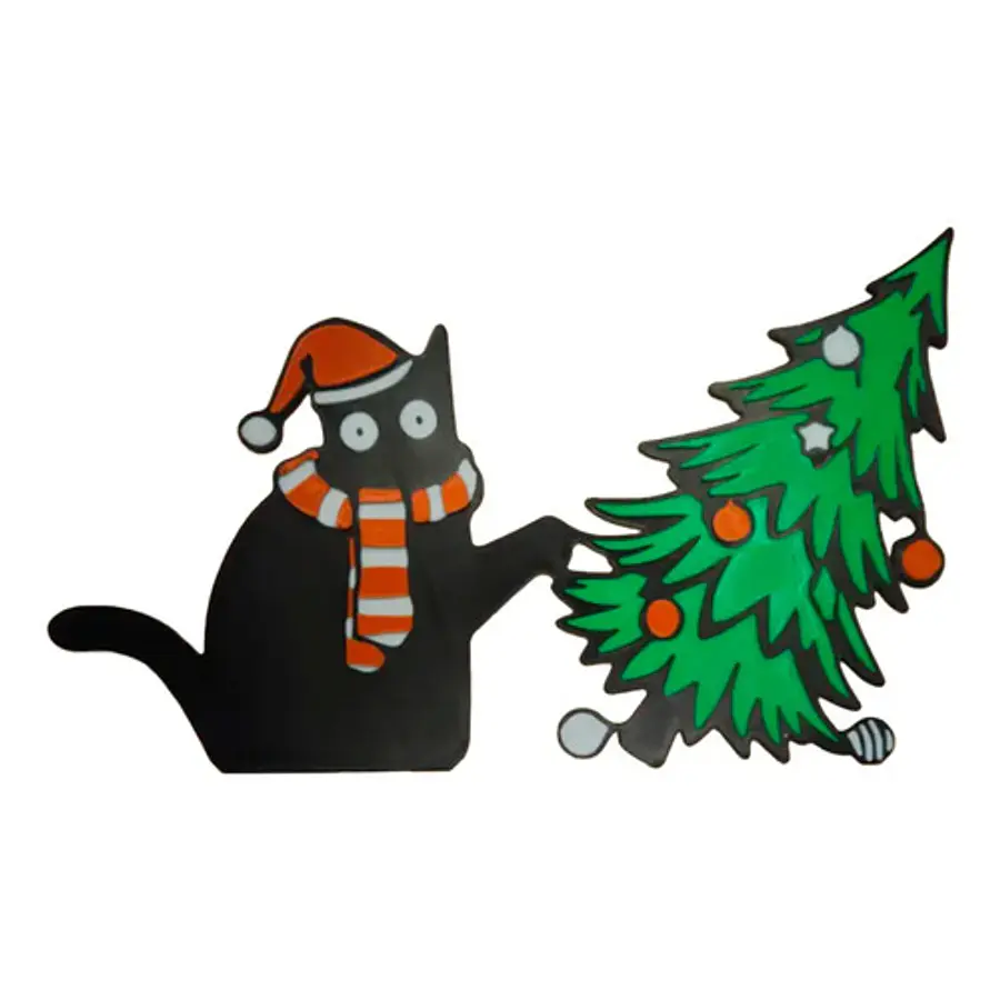 Adorno Esquinero De Puerta - Gato Negro Vs Árbol De Navidad
