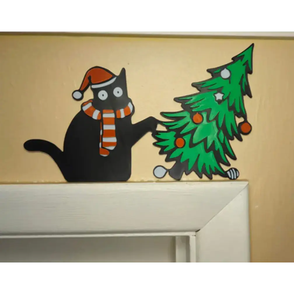 Adorno Esquinero De Puerta - Gato Negro Vs Árbol De Navidad 2