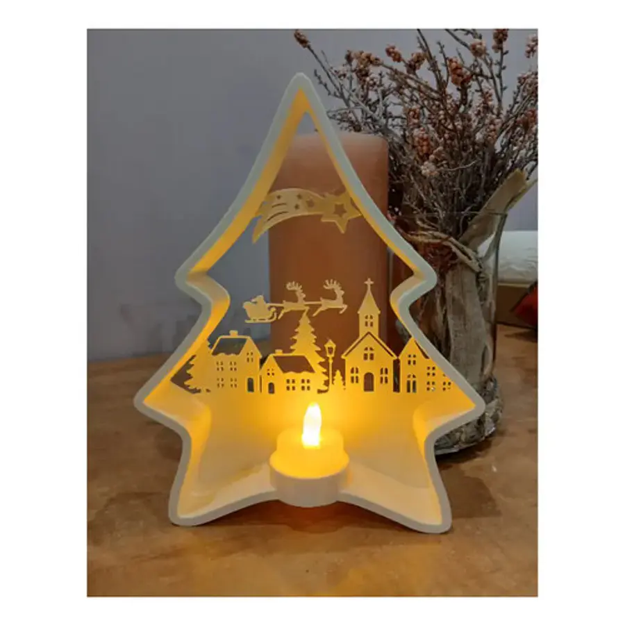 Portavelas Led- Árbol Navideño Blanco