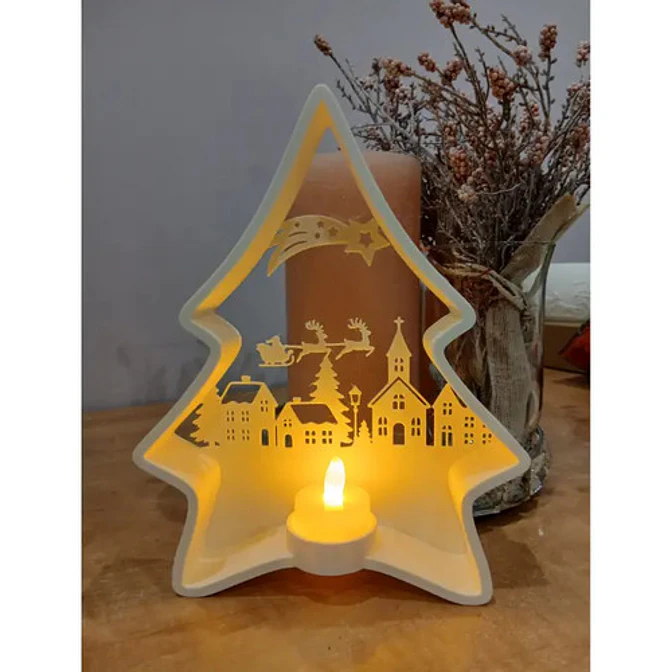 Portavelas Led- Árbol Navideño Blanco 3