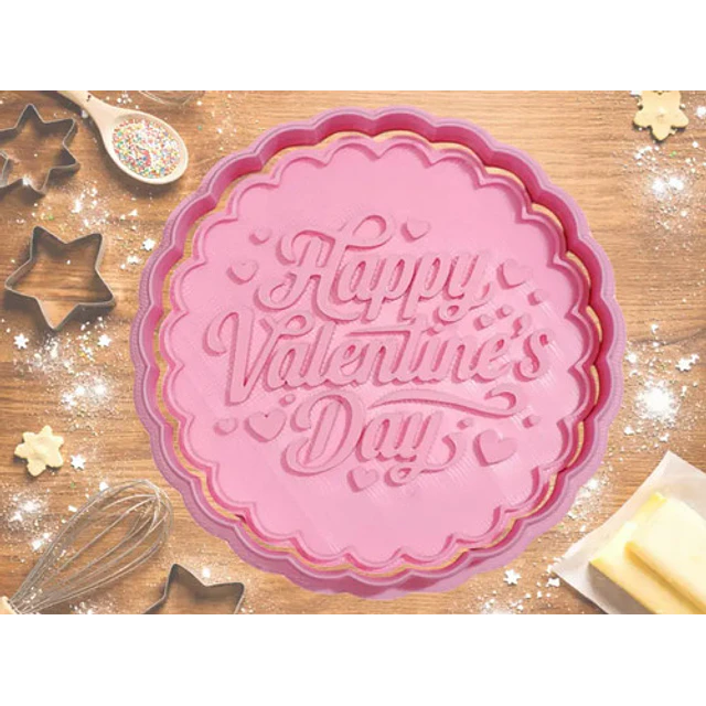 Cortador De Galletas Happy Valentines Day Redondo