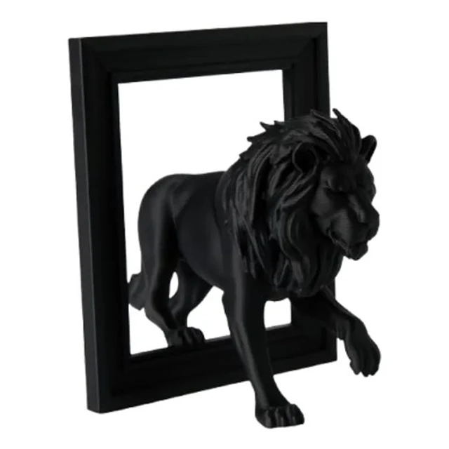 Escultura- León Negro Rompiendo El Marco