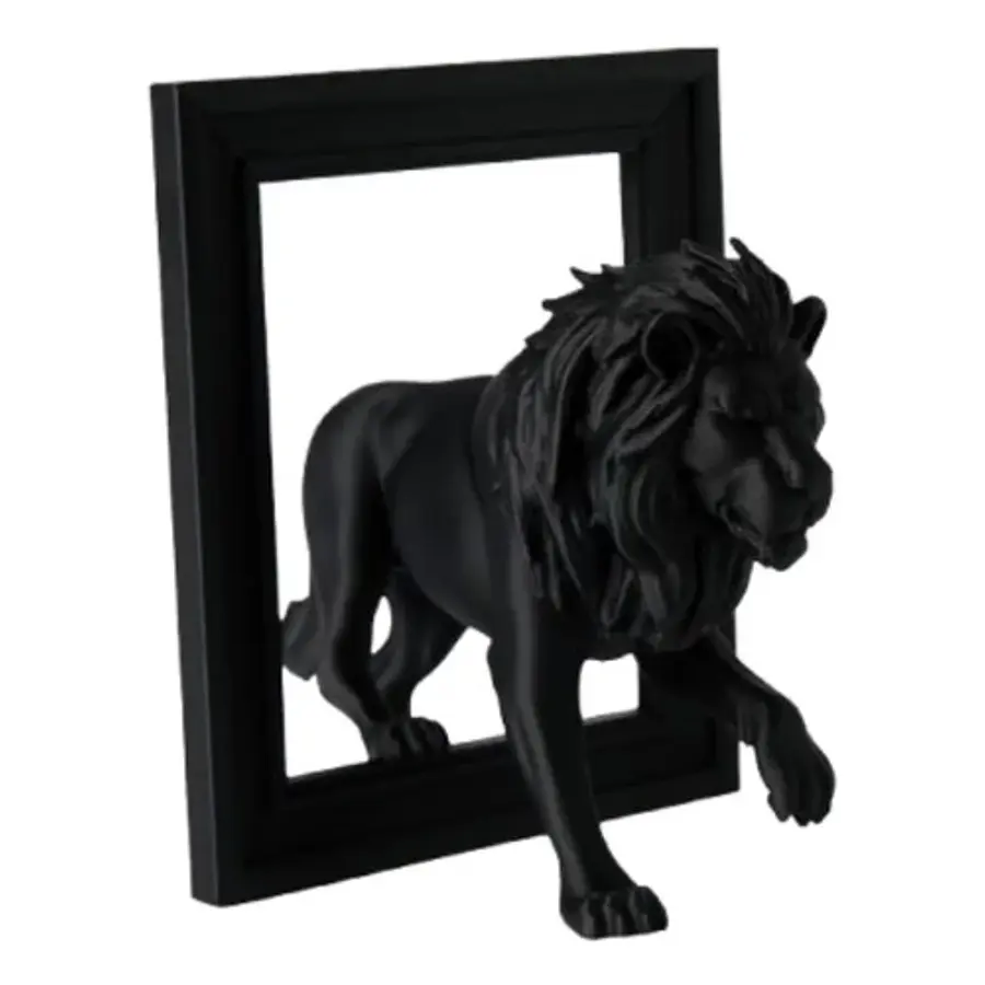 Escultura- León Negro Rompiendo El Marco