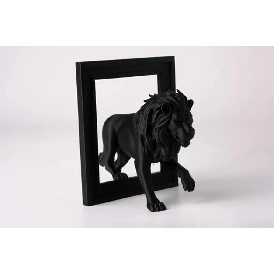 Escultura- León Negro Rompiendo El Marco
