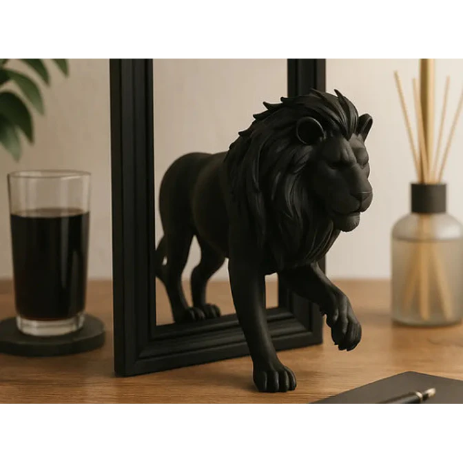 Escultura- León Negro Rompiendo El Marco 3