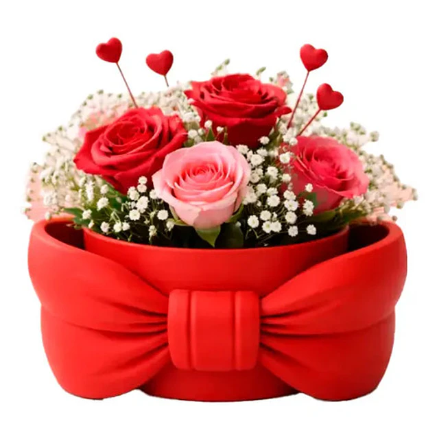 Macetero Romántico Con Lazo - San Valentín