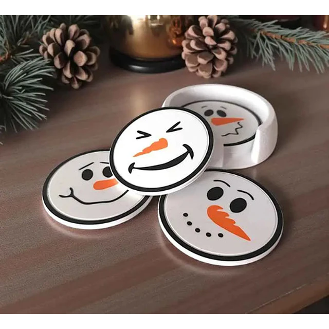 Posavasos De Muñeco De Nieve Con Soporte (pack 6 Un)