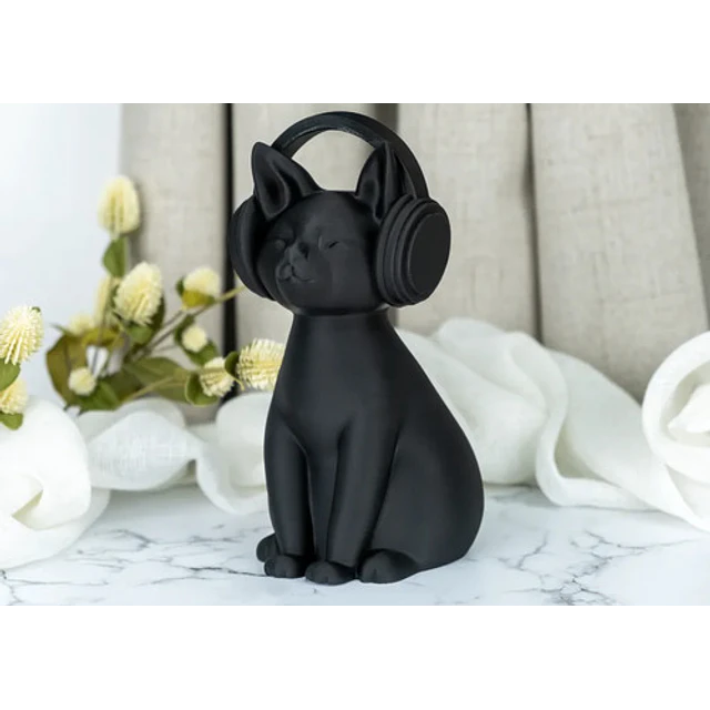 Escultura Gato Con Auriculares