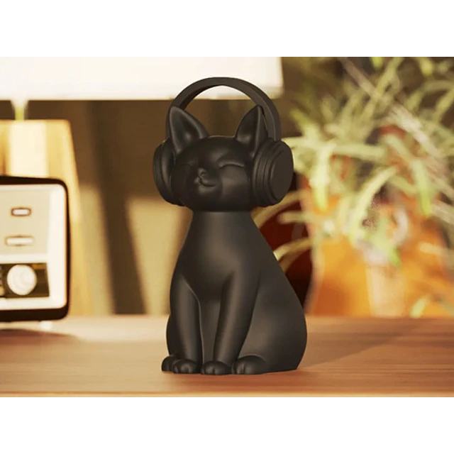 Escultura Gato Con Auriculares