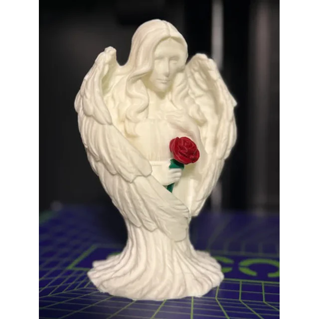 Ángel De Escultura Con Rosa