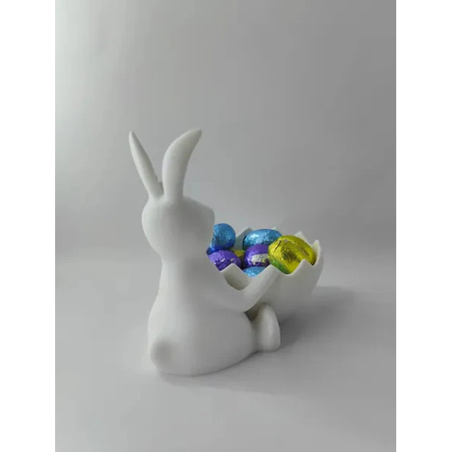 Figura Decorativa De Conejita De Pascua Con Cesta De Huevos