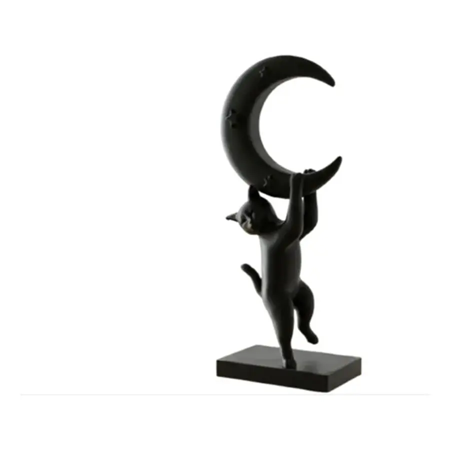 Escultura- Gato Juguetón En La Luna