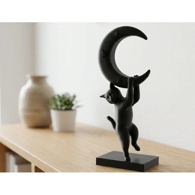 Escultura- Gato Juguetón En La Luna