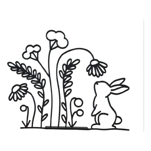 Figura Decorativa De Conejo Con Flores Y Soporte