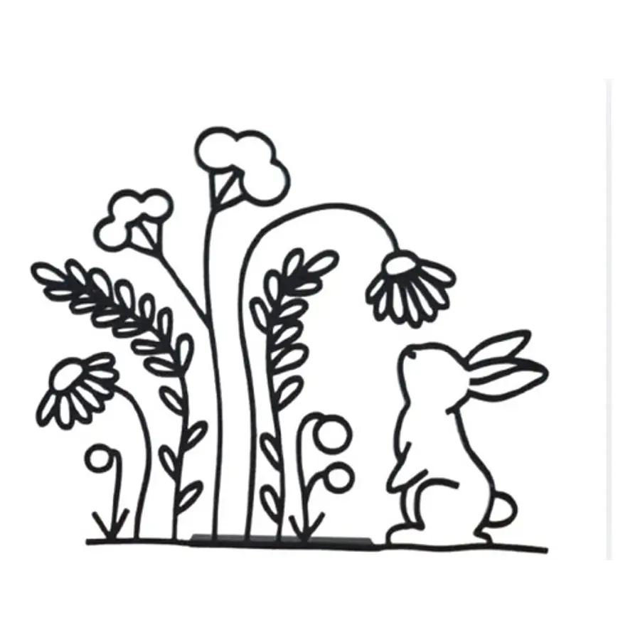 Figura Decorativa De Conejo Con Flores Y Soporte