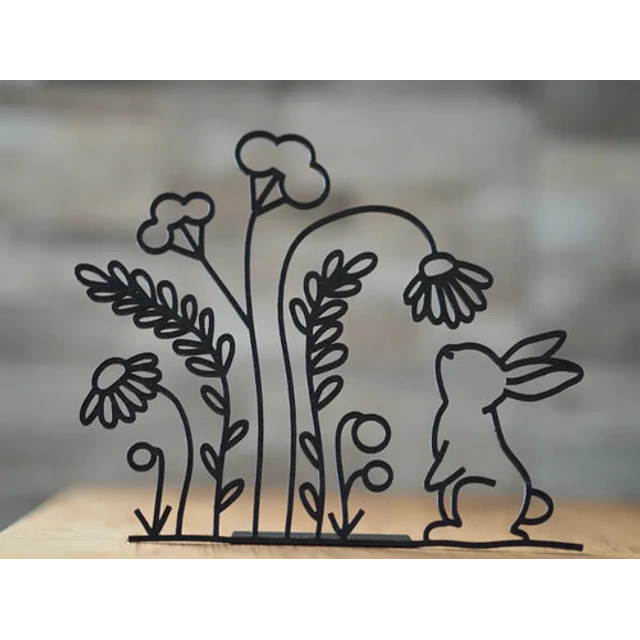 Figura Decorativa De Conejo Con Flores Y Soporte