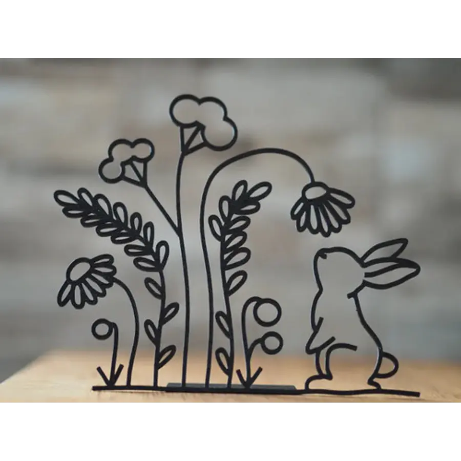 Figura Decorativa De Conejo Con Flores Y Soporte