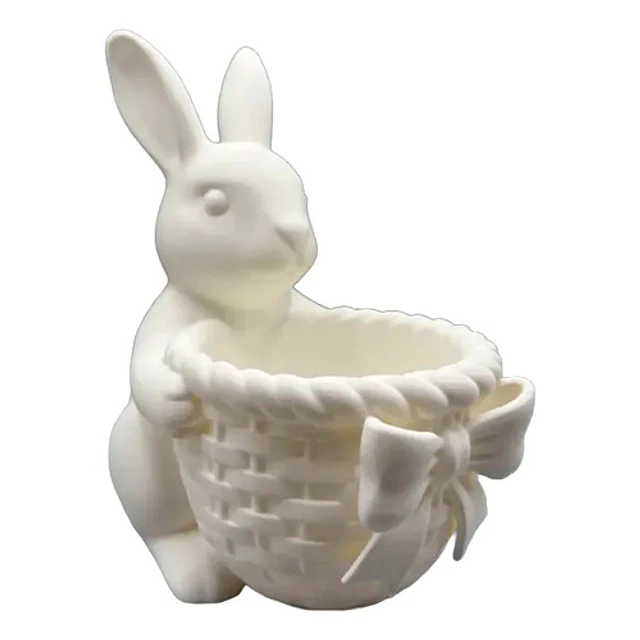 Figura Decorativa  Conejito De Pascua Con Cesta Con Lazo