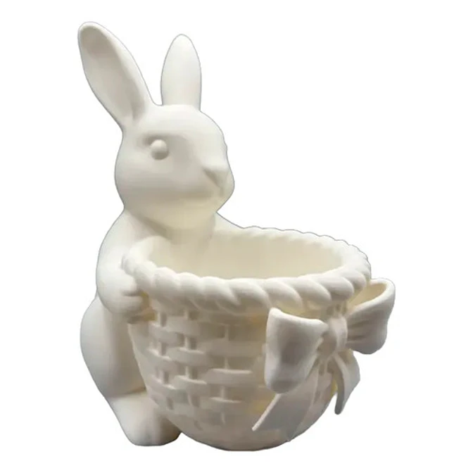 Figura Decorativa  Conejito De Pascua Con Cesta Con Lazo 1