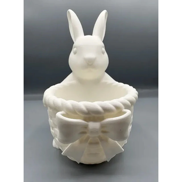 Figura Decorativa  Conejito De Pascua Con Cesta Con Lazo