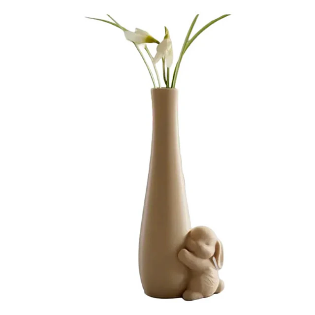 Jarrón De Pascua Con Conejo Abrazando