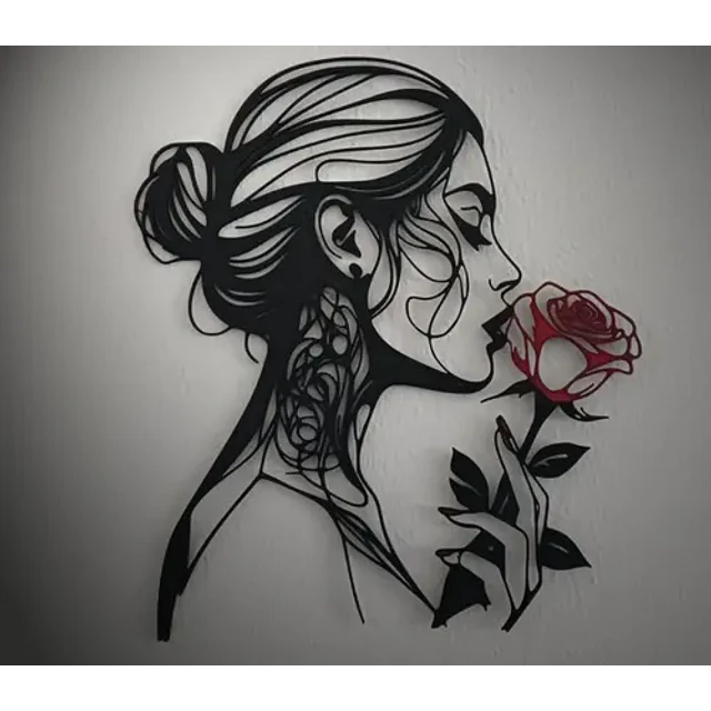 Decoración De Pared Mujer Y Rosa