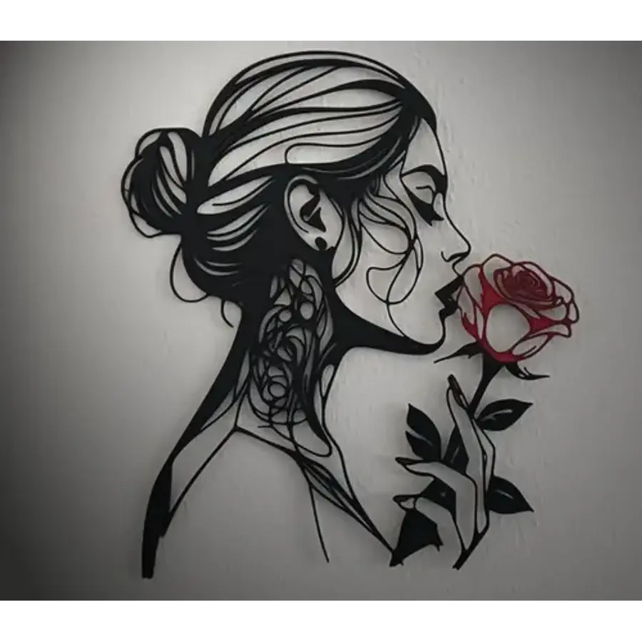 Decoración De Pared Mujer Y Rosa