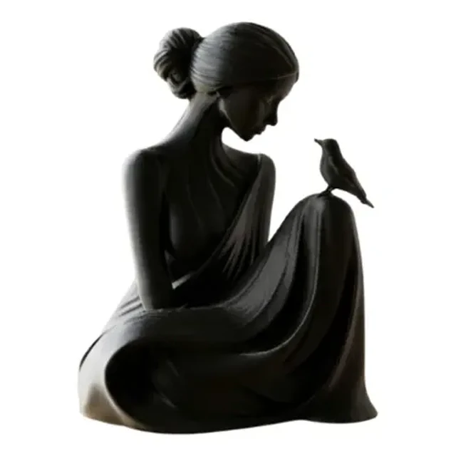 Escultura Decorativa- Dama Y Pajarito