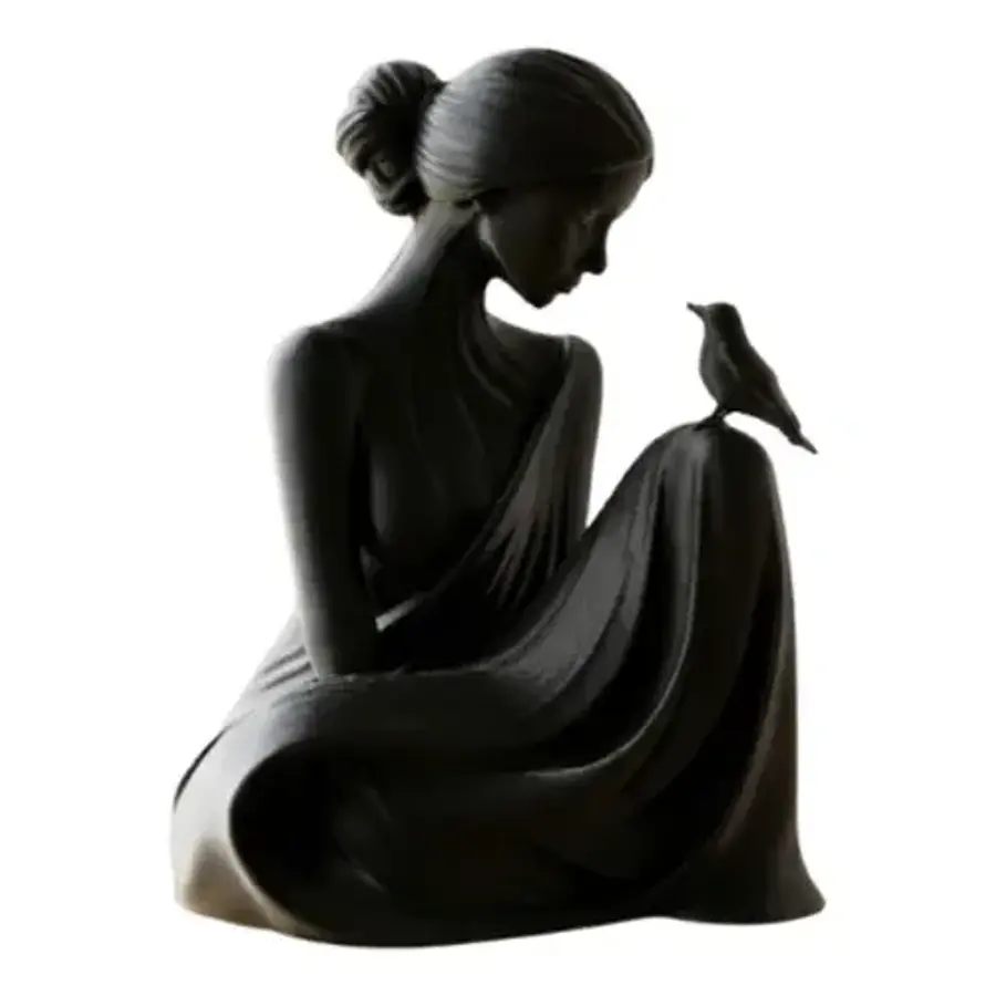 Escultura Decorativa- Dama Y Pajarito