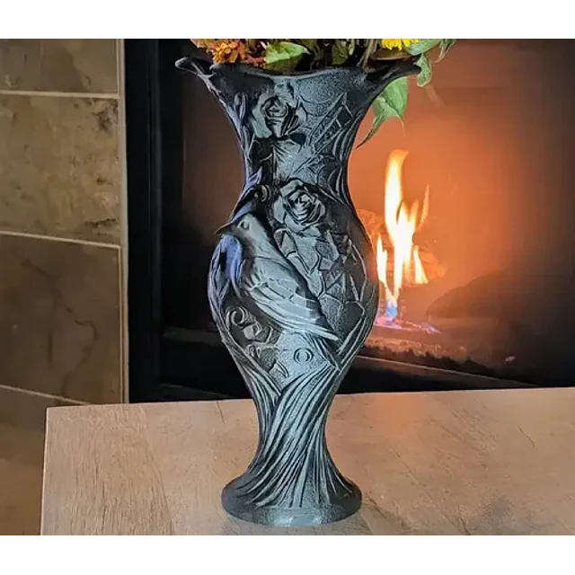 Macetero Estilo Gótico Gris Oscuro Gótico Con Relieve De Aves Y Flores